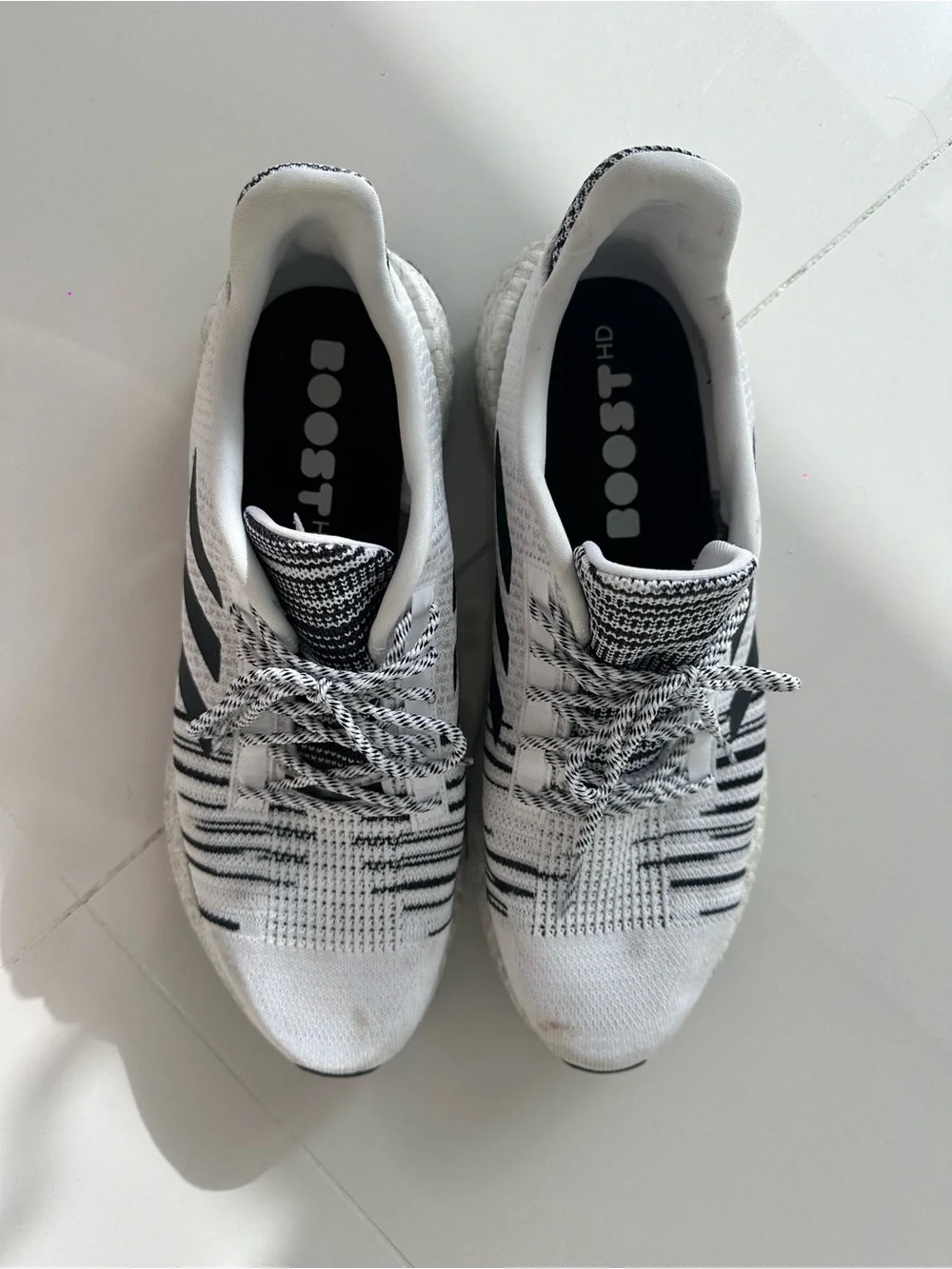adidas White and Black Running Shoe with Boost Midsole